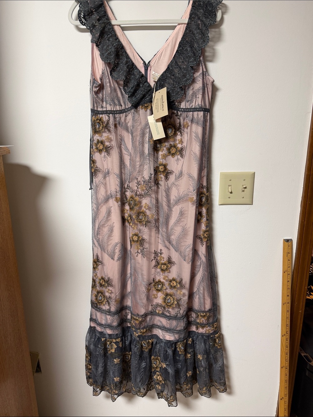 Sundance Pink Floral Maxi Dress with Charcoal Lace Trim